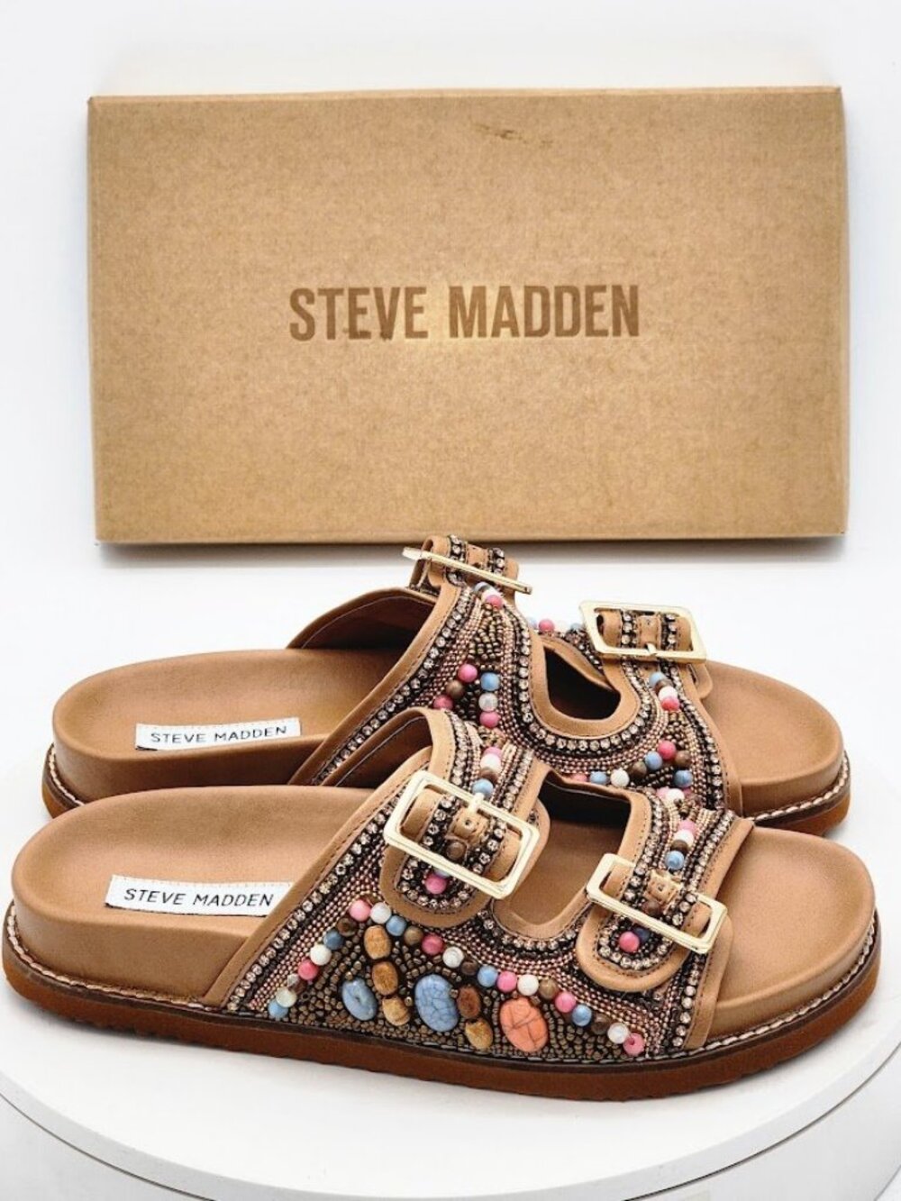 Steve Madden Cabo Multi Beaded Embellished Sandals Women’s Size 8 Slides - Picture 3 of 14